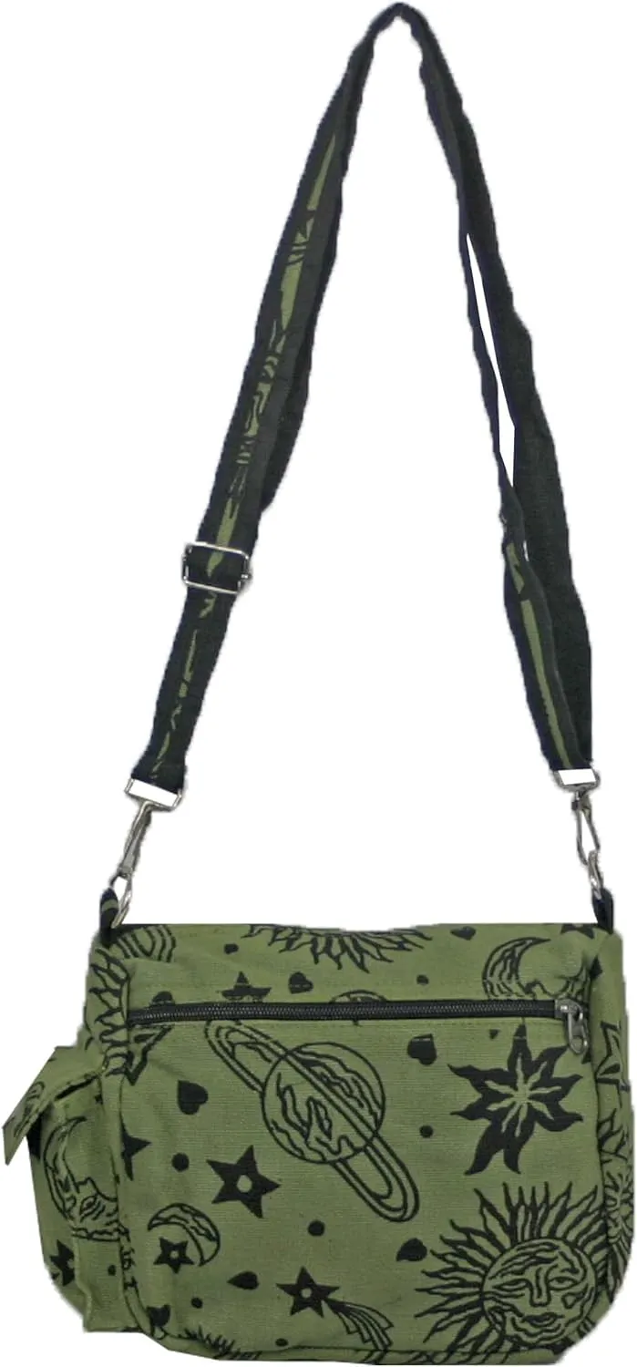 Sun Moon Stars and Planets Celestial Hippie Boho Crossbody Single Shoulder Bag