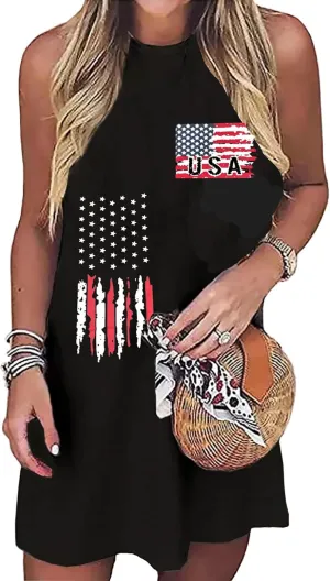 Sun Salt Sand Coconut Tree Sleeveless Mini Dress Women Casual Summer Beach Vacation Dress Workout Tank Dress