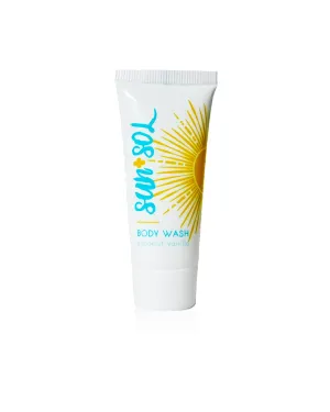 Sun   Sol Bulk Refreshing Body Wash With Warm Coconut & Vanilla Fragrances, Travel Size Toiletries, Mini Hotel Amenities, 0.7 oz, 50 Count