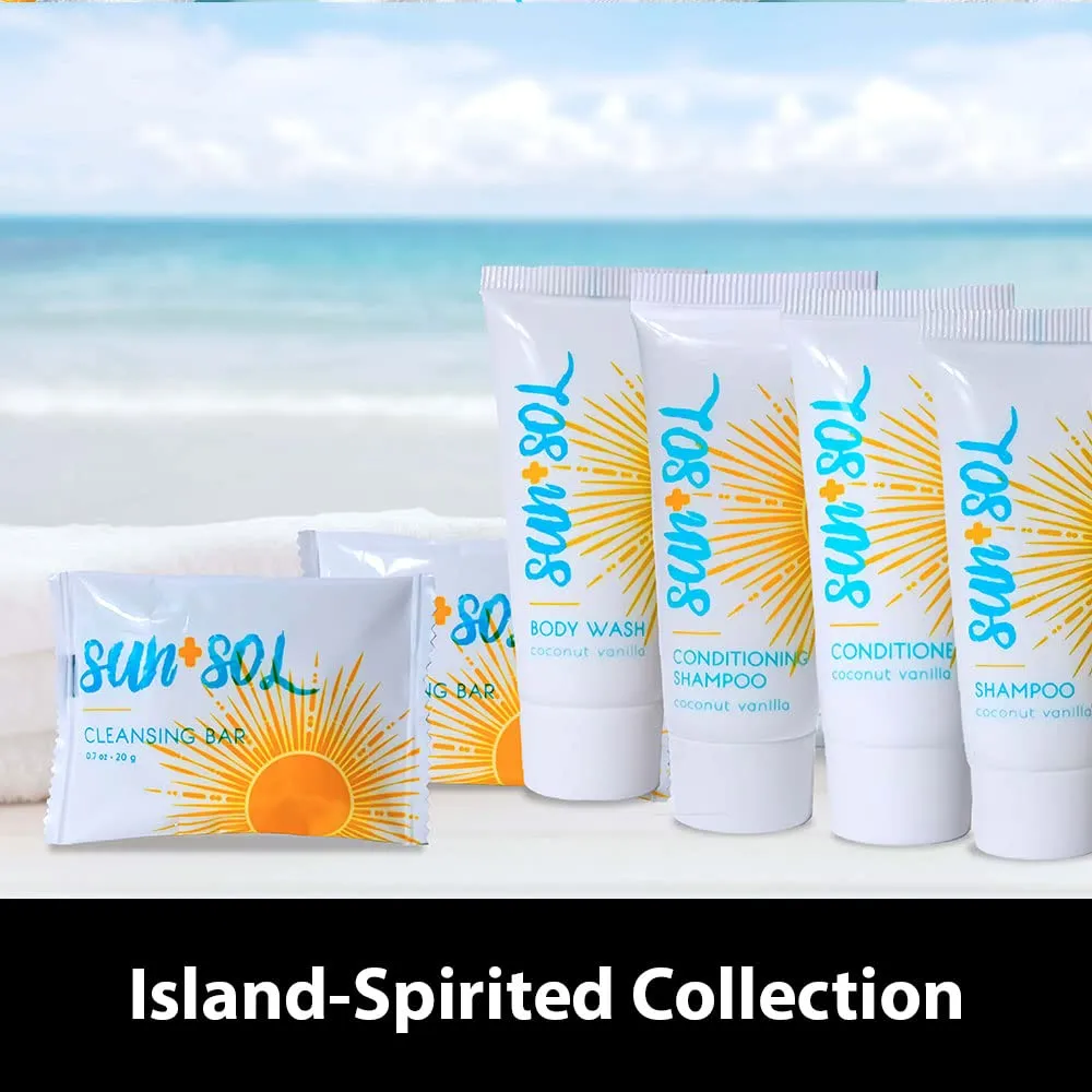 Sun   Sol Bulk Refreshing Body Wash With Warm Coconut & Vanilla Fragrances, Travel Size Toiletries, Mini Hotel Amenities, 0.7 oz, 50 Count