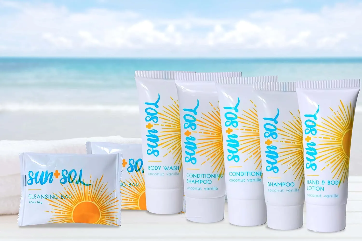 Sun   Sol Bulk Refreshing Body Wash With Warm Coconut & Vanilla Fragrances, Travel Size Toiletries, Mini Hotel Amenities