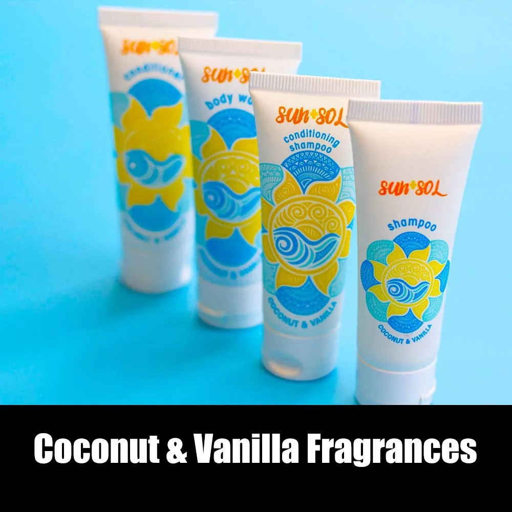 Sun   Sol Bulk Refreshing Body Wash With Warm Coconut & Vanilla Fragrances, Travel Size Toiletries, Mini Hotel Amenities