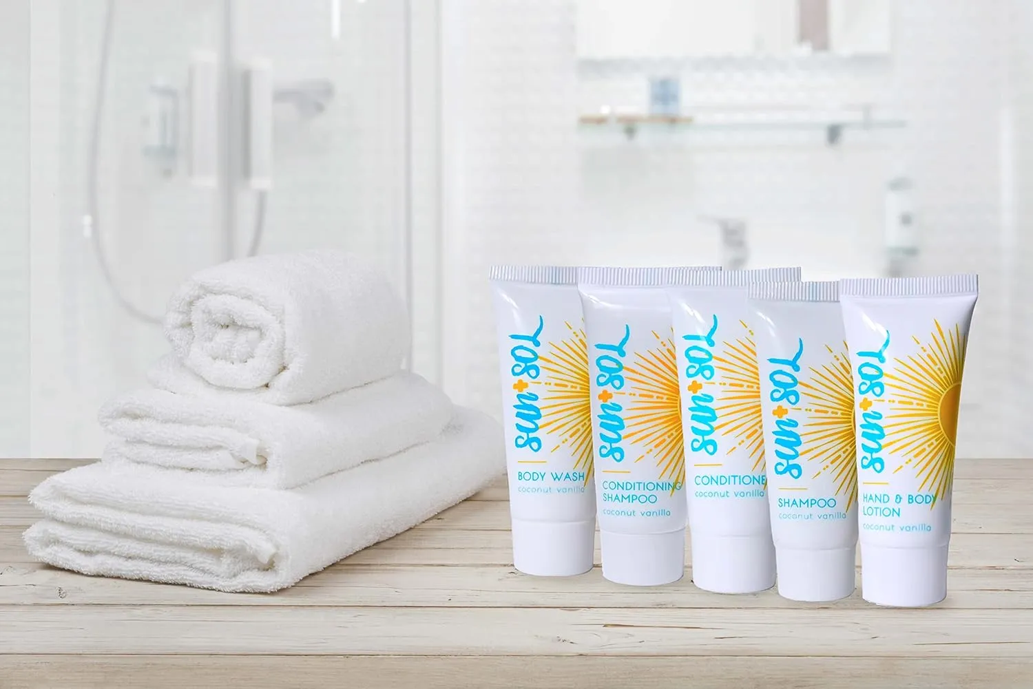 Sun   Sol Bulk Refreshing Body Wash With Warm Coconut & Vanilla Fragrances, Travel Size Toiletries, Mini Hotel Amenities