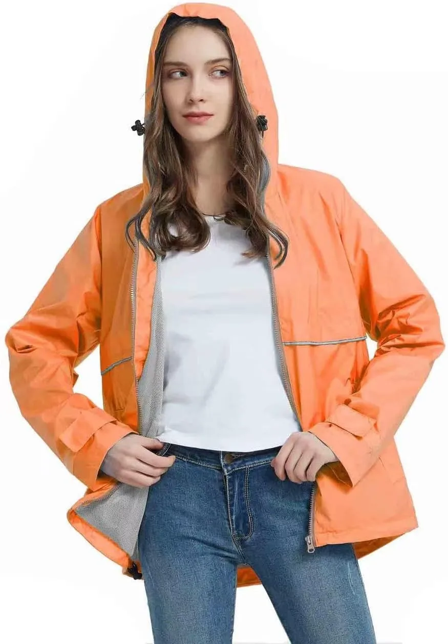 SUNDAY ROSE Women Rain Jacket Lightweight Waterproof Raincoat Hooded Windbreaker