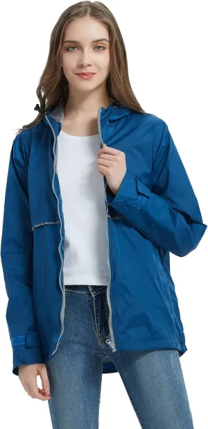 SUNDAY ROSE Women Rain Jacket Lightweight Waterproof Raincoat Hooded Windbreaker