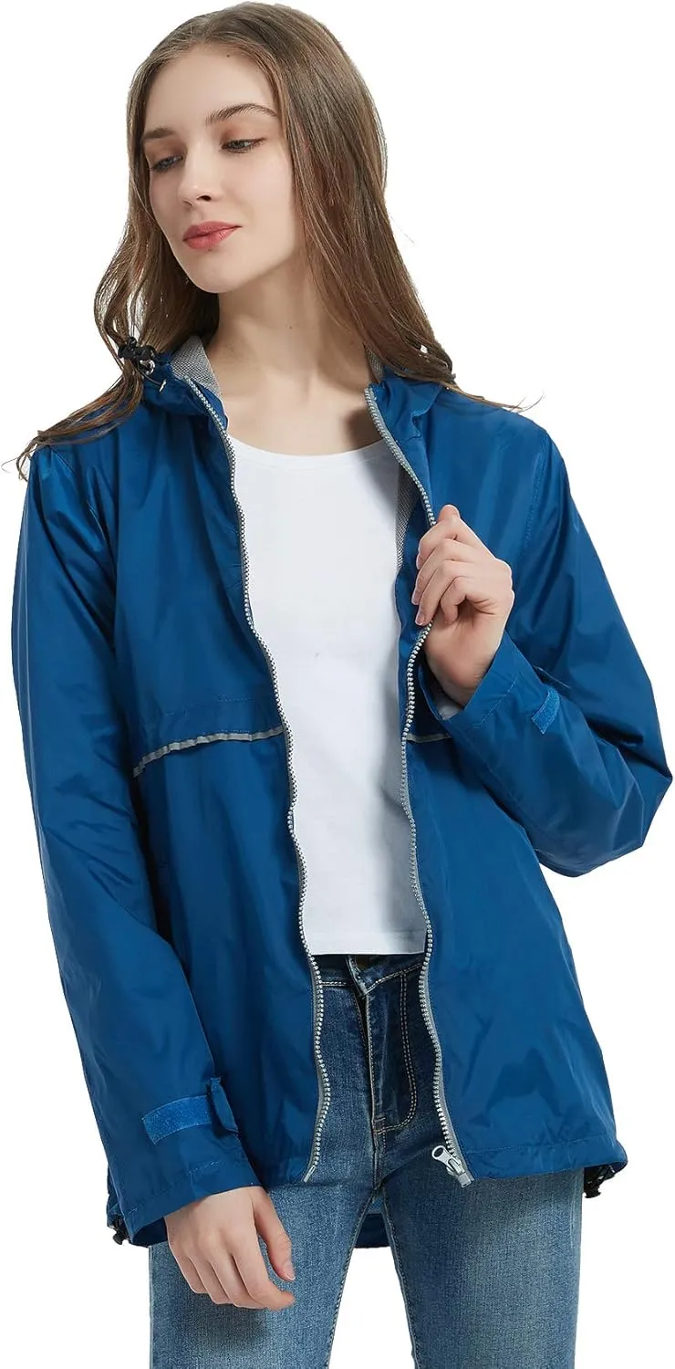 SUNDAY ROSE Women Rain Jacket Lightweight Waterproof Raincoat Hooded Windbreaker