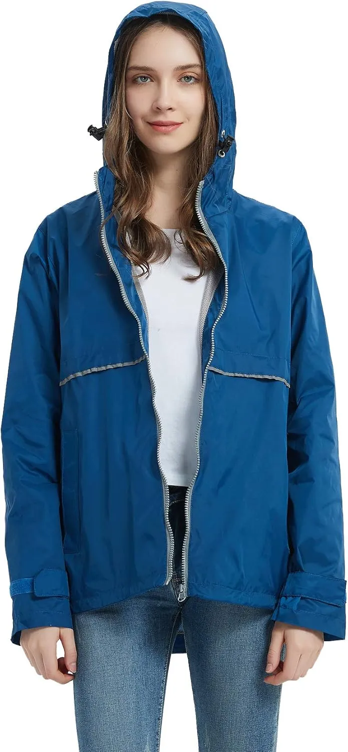 SUNDAY ROSE Women Rain Jacket Lightweight Waterproof Raincoat Hooded Windbreaker