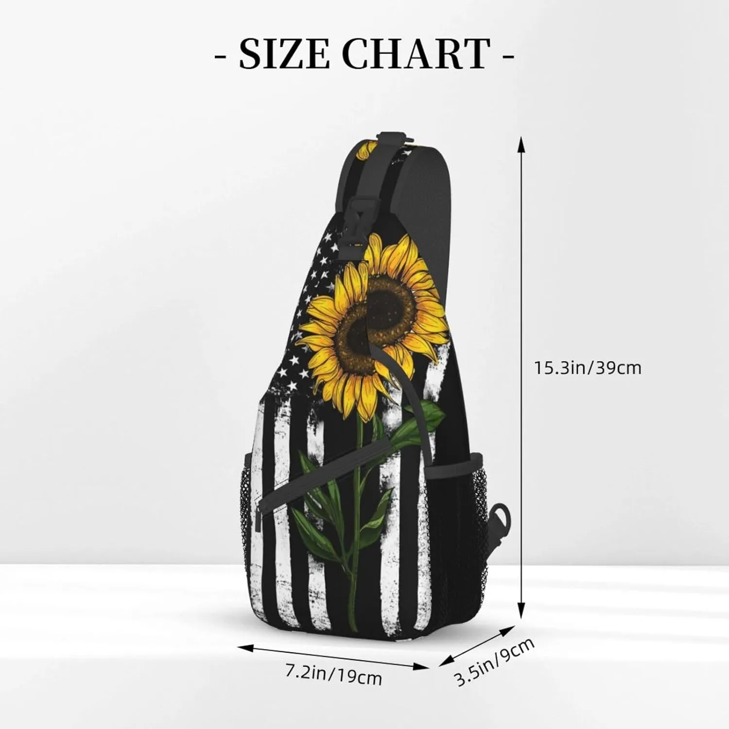 Sunflower & American Flag Sling Bag - Crossbody, Backpack, Travel & Hiking Shoulder Bag - Daypack, Unisex
