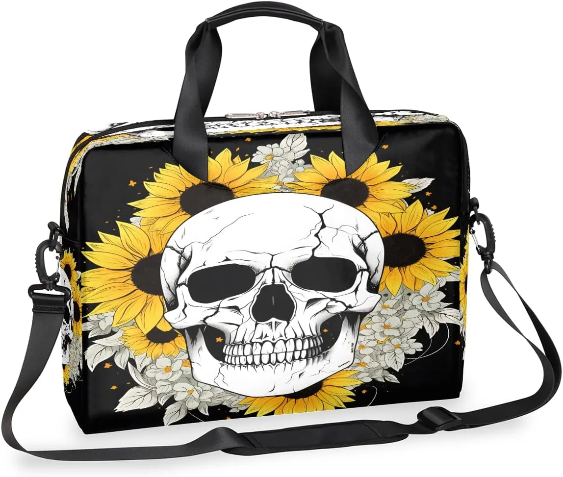 Sunflower Sugar Skull Laptop Bag Carrying Case 15.6 Inch Laptop Briefcase Messenger Shoulder Bag for Tablet Computer Bag for Travle Business Men Women