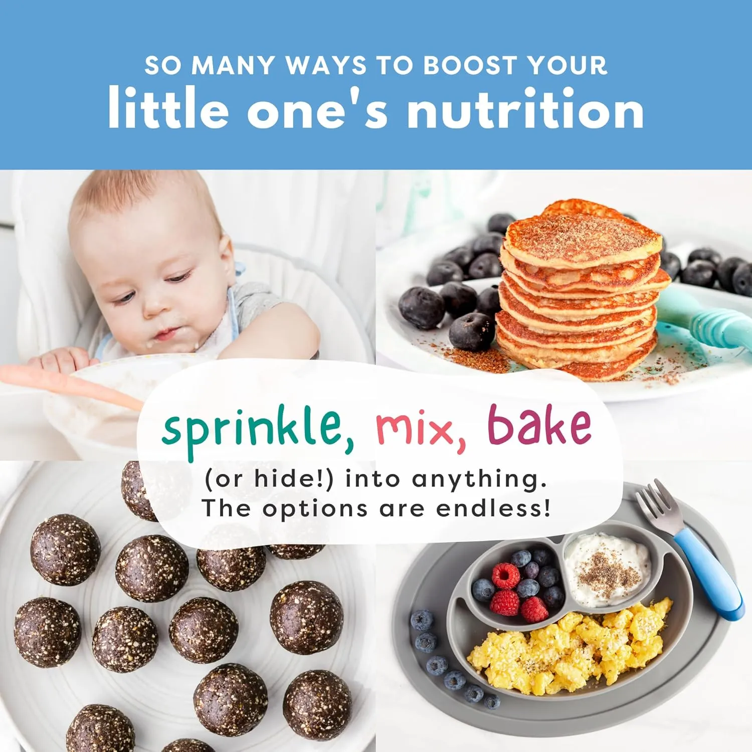 Superseed Organic Milled Chia, Flaxseed and Hemp Heart Brain Booster with Vegan Omega-3 DHA S Prebiotic Fiber Protein Gluten Free Seeds for 6M  Babies Toddlers & Kids (7oz x 1 Pack)