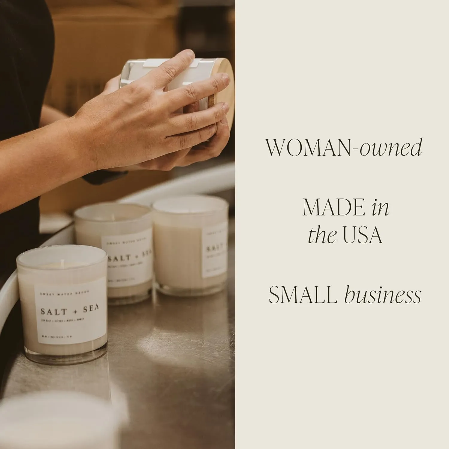 Sweet Water Decor Salt and Sea Candle - Sea Salt, Citrus, Amber, Musk, Beach Scented Soy Candles for Home - 11oz White Glass Jar   Wood Lid, 50  Hour Burn Time, Made in the USA
