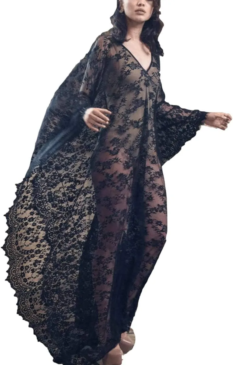 Swimsuit Cover Up Women Plus Size Sheer See Through Sexy lace Kimono