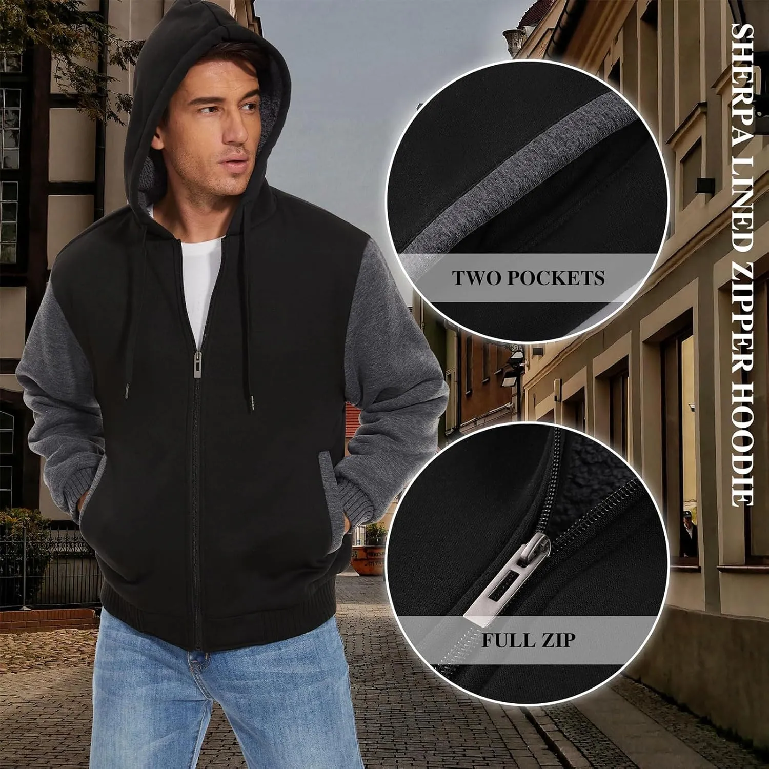 SWISSWELL Men Zip Up Hoodies Sherpa Lined Jacket Heavyweight Fleece Sweatshirt Winter Warm Hooded Coat