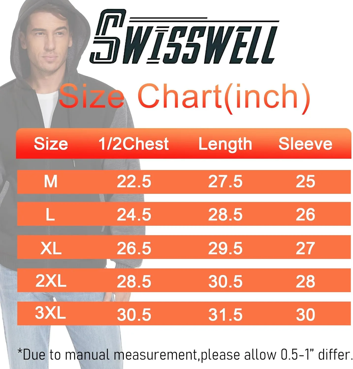 SWISSWELL Men Zip Up Hoodies Sherpa Lined Jacket Heavyweight Fleece Sweatshirt Winter Warm Hooded Coat