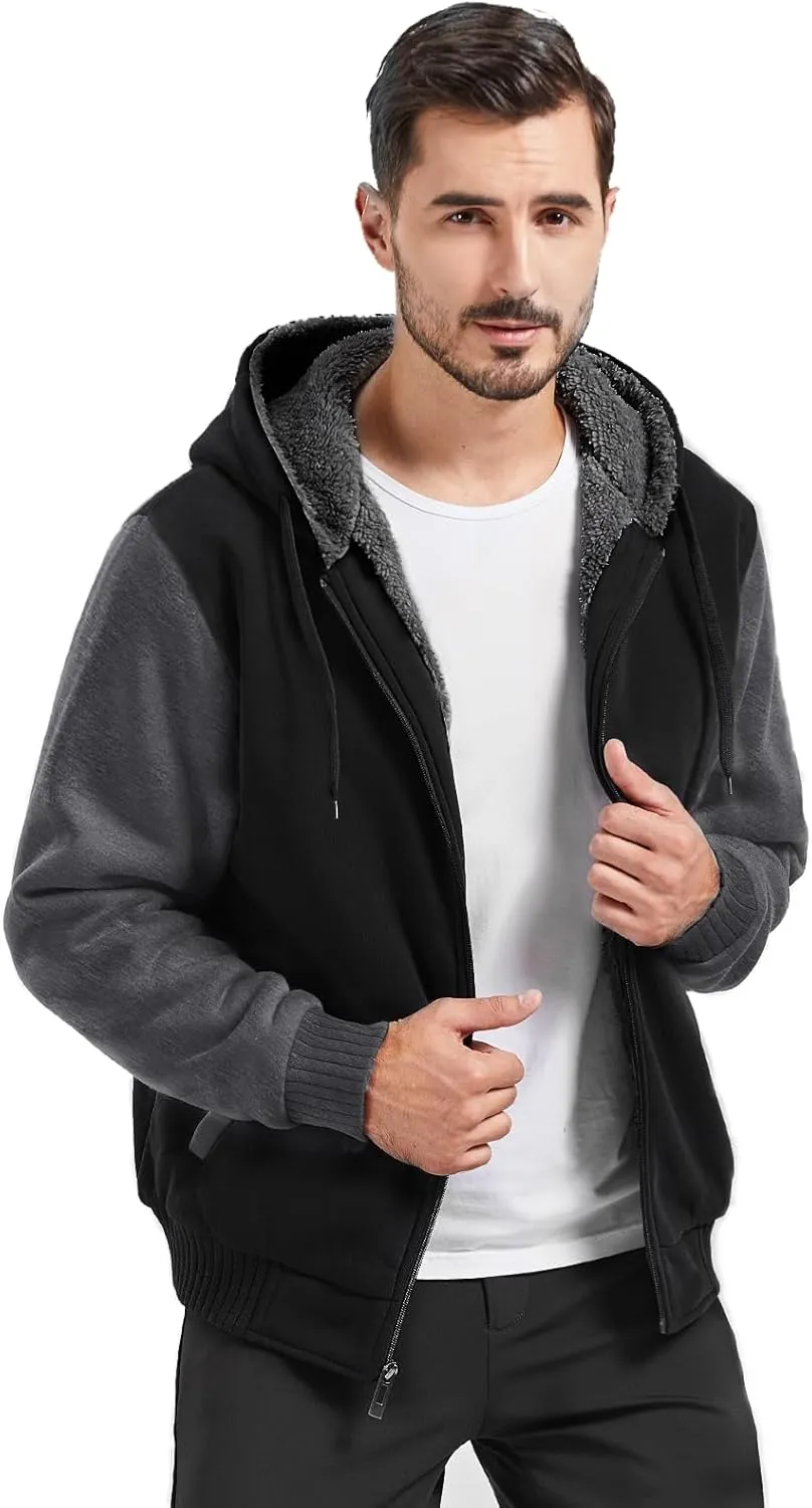 SWISSWELL Men Zip Up Hoodies Sherpa Lined Jacket Heavyweight Fleece Sweatshirt Winter Warm Hooded Coat