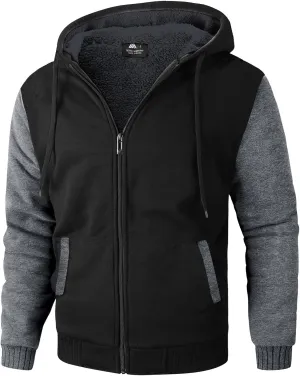 SWISSWELL Men Zip Up Hoodies Sherpa Lined Jacket Heavyweight Fleece Sweatshirt Winter Warm Hooded Coat