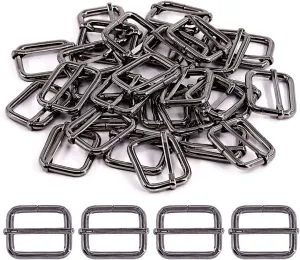 Swpeet 60Pcs 1 Inch / 25mm Gun-Black Heavy Duty Metal Rings Metal Rectangle Adjuster Triglides Slides Buckle, Roller Pin Buckles Slider Strap Adjuster Keychains for Belt Bags DIY Accessories