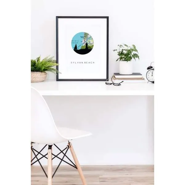 Sylvan Beach, New York city skyline with vintage Sylvan Beach map