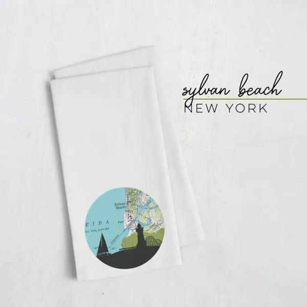 Sylvan Beach, New York city skyline with vintage Sylvan Beach map