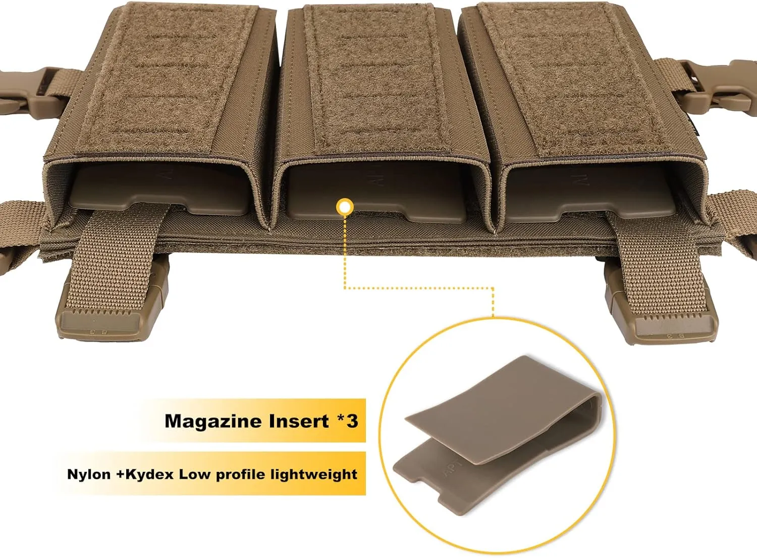 Tactical Triple Mag Pouch,Placard Magazine Panel with Insert Set Clip Holder with Hook Backing and Female QASM Buckles.
