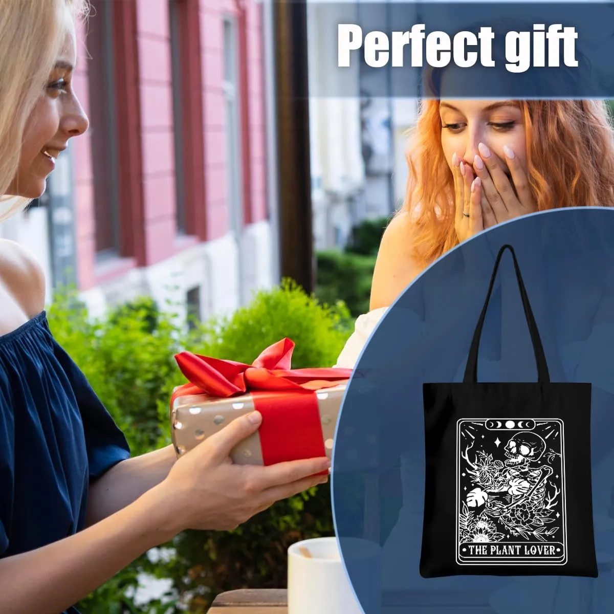 Tarot Gothic Skull Tote Bag - Funny Gifts for Goths, Skeleton Reusable Grocery Bag, Witchy Halloween Weekender Bag