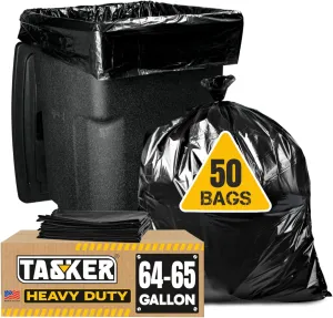 Tasker 64-65 Gallon Trash Bags for Toter, (Huge 50/Count w/Ties) 60 Gallon Trash Bags, xl Large Garbage Bag 64-65 Gallon Extra Large Leaf Bags, Commercial Garbage Bag