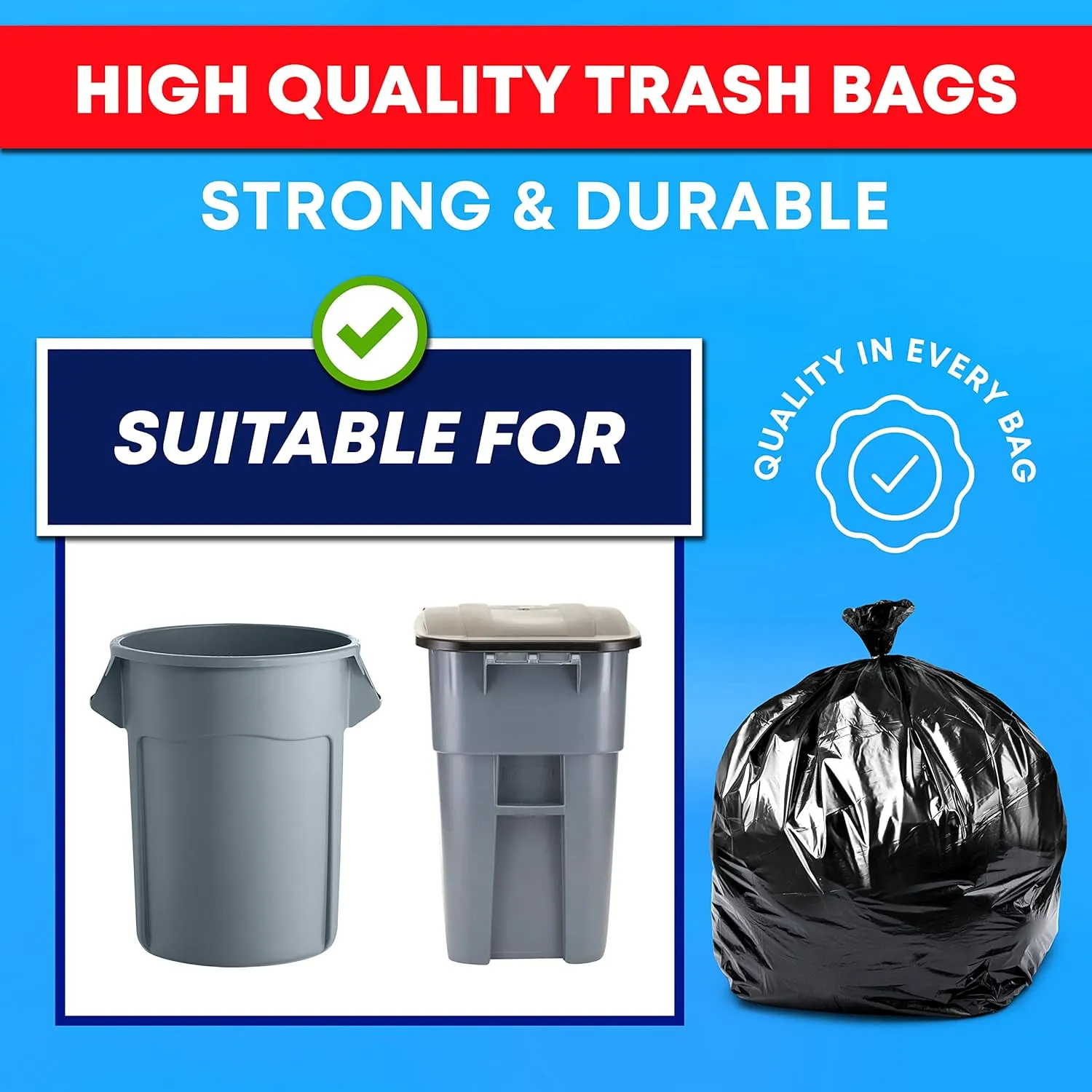 Tasker 64-65 Gallon Trash Bags for Toter, (Huge 50/Count w/Ties) 60 Gallon Trash Bags, xl Large Garbage Bag 64-65 Gallon Extra Large Leaf Bags, Commercial Garbage Bag