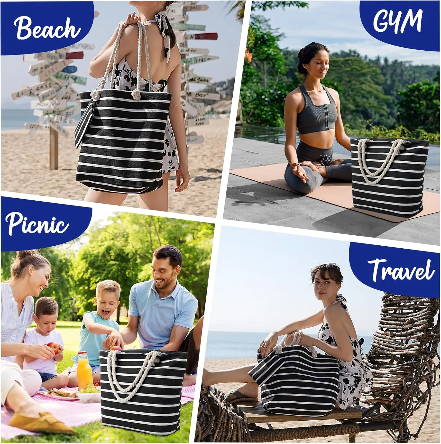 Tavaleu Beach Bags for Women - Large Beach Bag with Zipper Waterproof Sandproof, Swim Pool Tote Bag Vacation