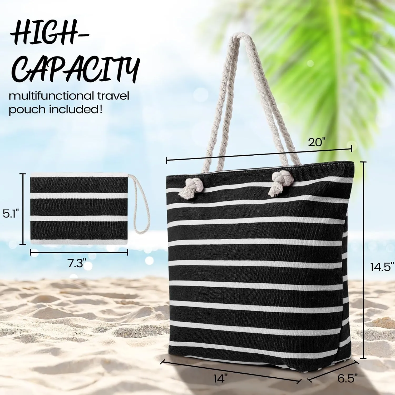 Tavaleu Beach Bags for Women - Large Beach Bag with Zipper Waterproof Sandproof, Swim Pool Tote Bag Vacation