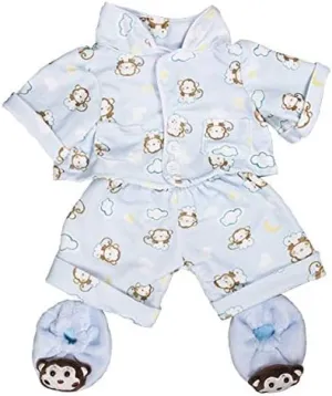 Teddy Mountain Blue Monkey Pajamas with Slippers Set Teddy Bear Clothes Outfit Fits Most 14"-18" Build-A-Bear, Vermont Teddy Bear