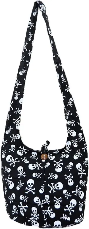 Thai Hippie Hobo Sling Crossbody Shoulder Bag Purse Handmade Skull Cotton Gypsy Boho Messenger Small