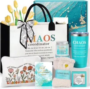 Thank You Gifts for Women, Chaos Coordinator Basket with Canvas Tote Bag for Boss, Coworker, Manager, Office, Teacher, Nurse, Funny Gift for Birthday Christmas Administrative Professional Day