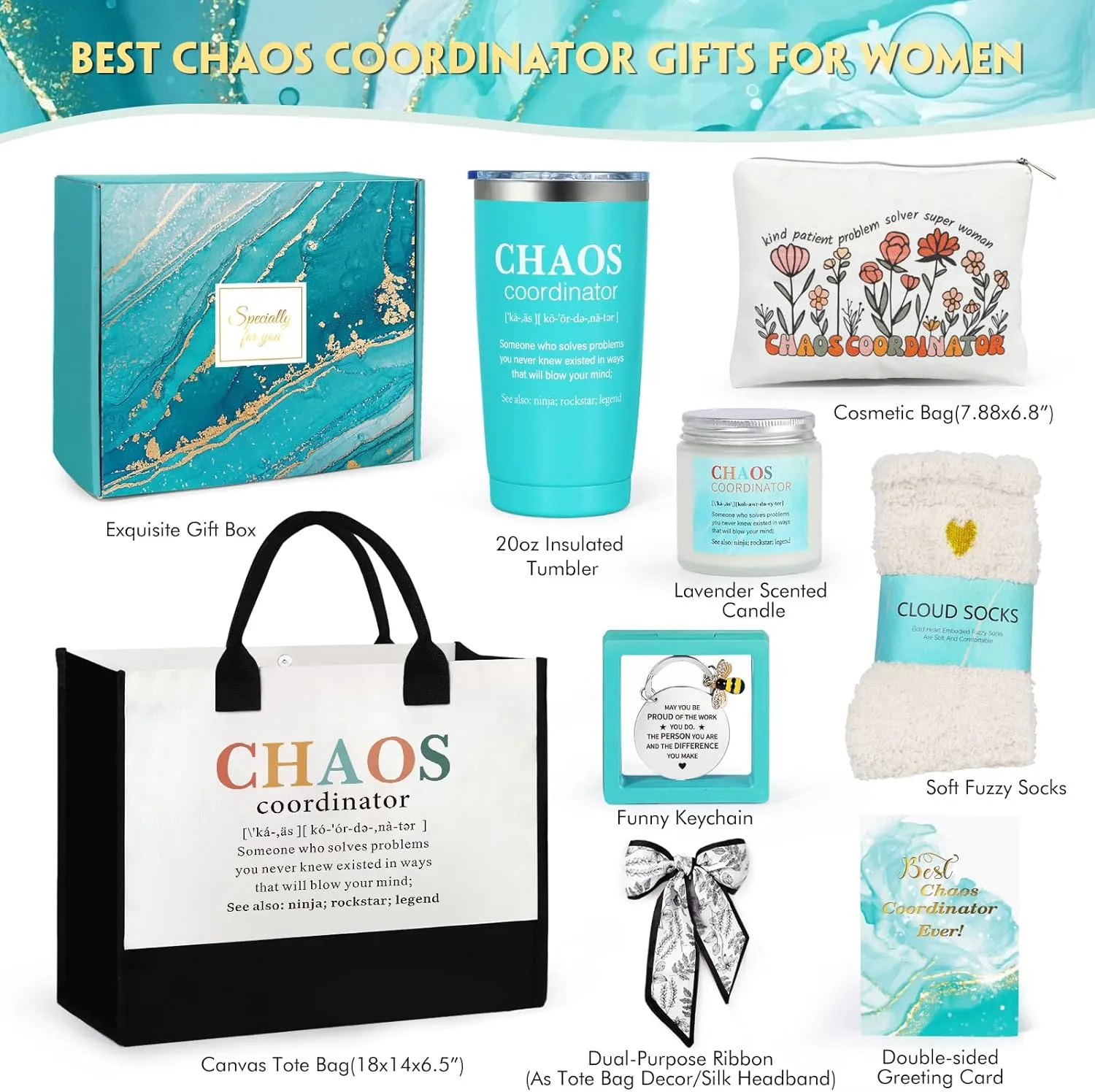 Thank You Gifts for Women, Chaos Coordinator Basket with Canvas Tote Bag for Boss, Coworker, Manager, Office, Teacher, Nurse, Funny Gift for Birthday Christmas Administrative Professional Day