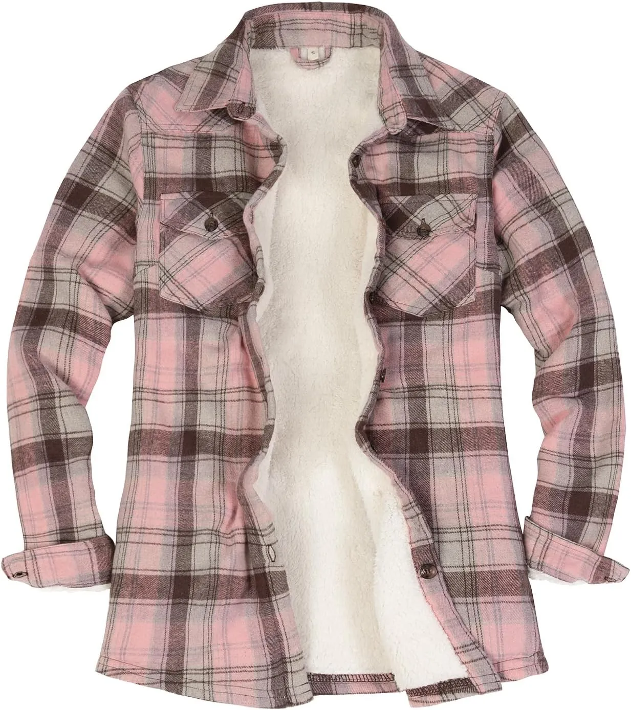 ThCreasa Womens Sherpa Lined Flannel Jacket with Hand Pockets, Plaid Button Down Fuzzy Shirt Jackets