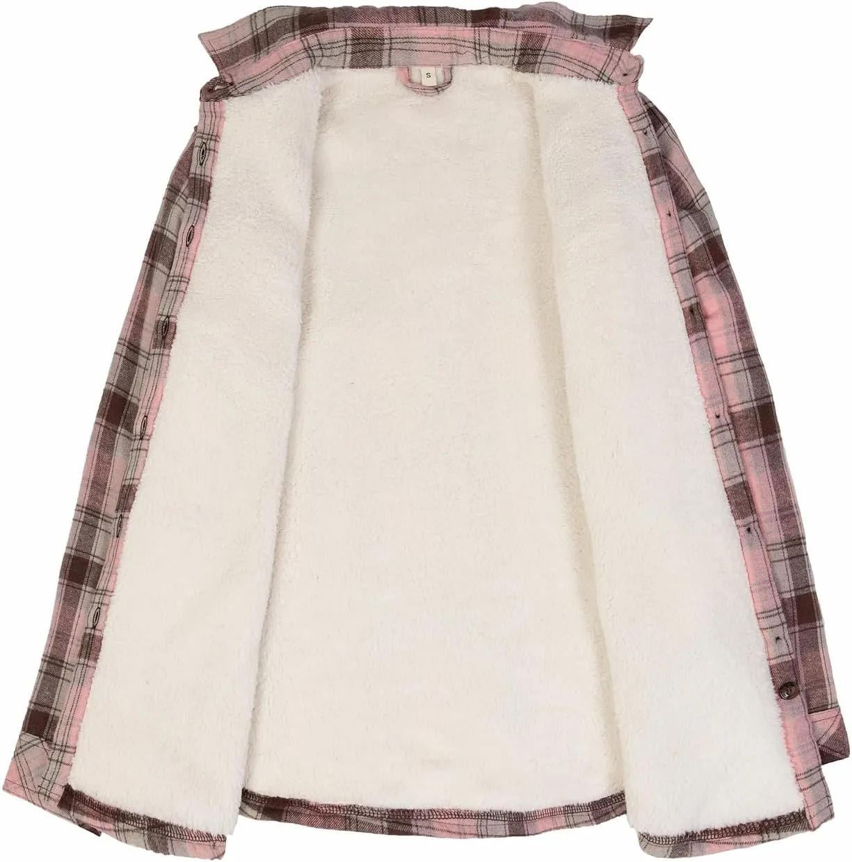 ThCreasa Womens Sherpa Lined Flannel Jacket with Hand Pockets, Plaid Button Down Fuzzy Shirt Jackets
