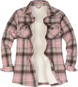 ThCreasa Womens Sherpa Lined Flannel Jacket with Hand Pockets, Plaid Button Down Fuzzy Shirt Jackets