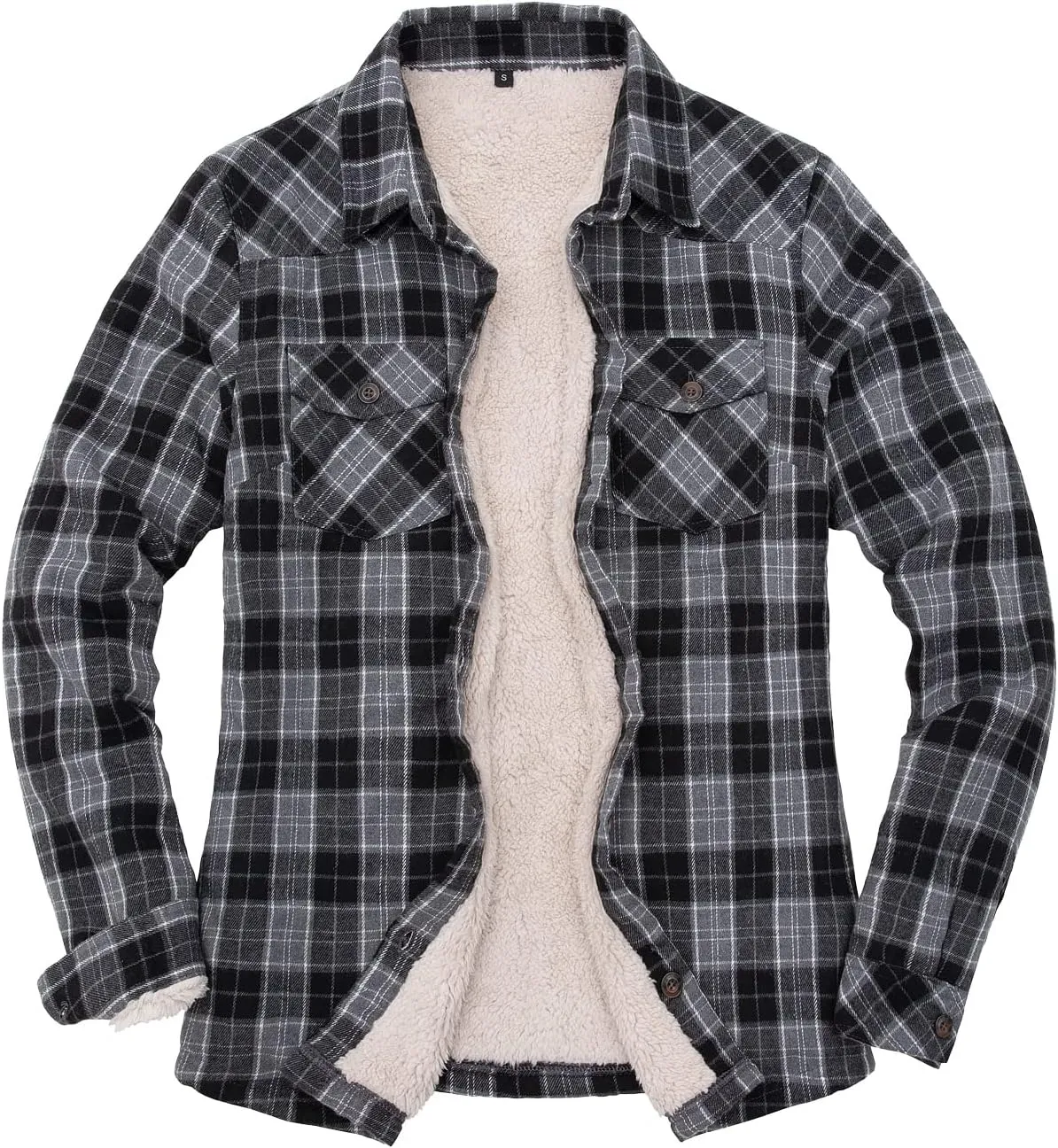 ThCreasa Womens Sherpa Lined Flannel Jacket with Hand Pockets, Plaid Button Down Fuzzy Shirt Jackets