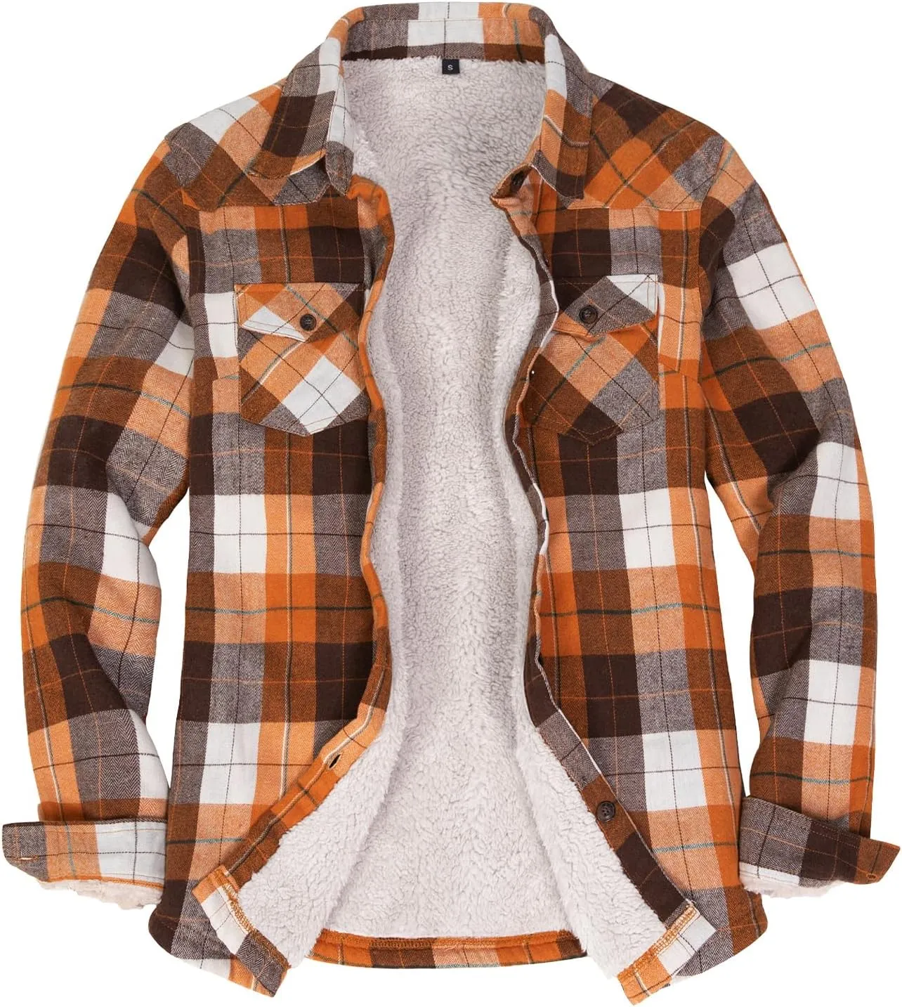 ThCreasa Womens Sherpa Lined Flannel Jacket with Hand Pockets, Plaid Button Down Fuzzy Shirt Jackets