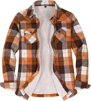ThCreasa Womens Sherpa Lined Flannel Jacket with Hand Pockets, Plaid Button Down Fuzzy Shirt Jackets