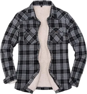 ThCreasa Womens Sherpa Lined Flannel Jacket with Hand Pockets, Plaid Button Down Fuzzy Shirt Jackets