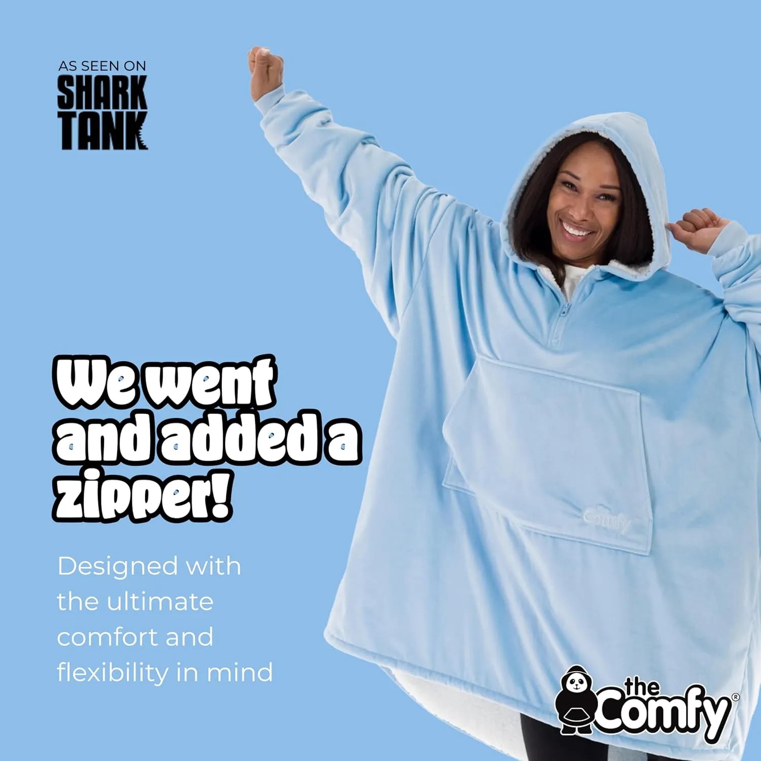 THE COMFY Original | Sherpa Lined Microfiber Fleece Wearable Blanket, Oversized Design with Hood and Pocket from Shark Tank