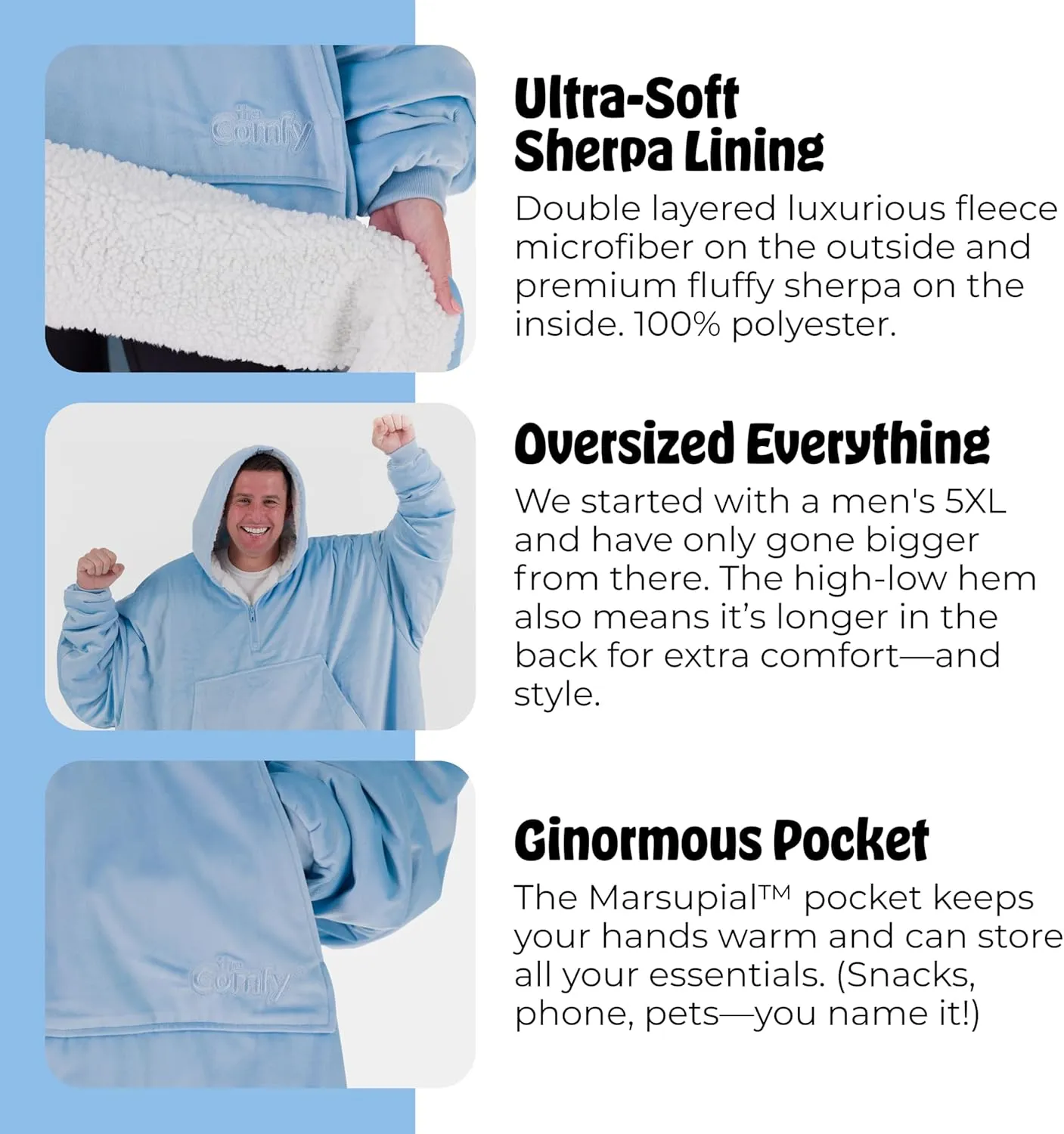 THE COMFY Original | Sherpa Lined Microfiber Fleece Wearable Blanket, Oversized Design with Hood and Pocket from Shark Tank