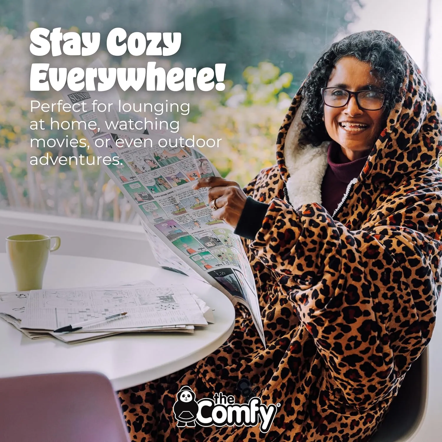 THE COMFY Original | Sherpa Lined Microfiber Fleece Wearable Blanket, Oversized Design with Hood and Pocket from Shark Tank