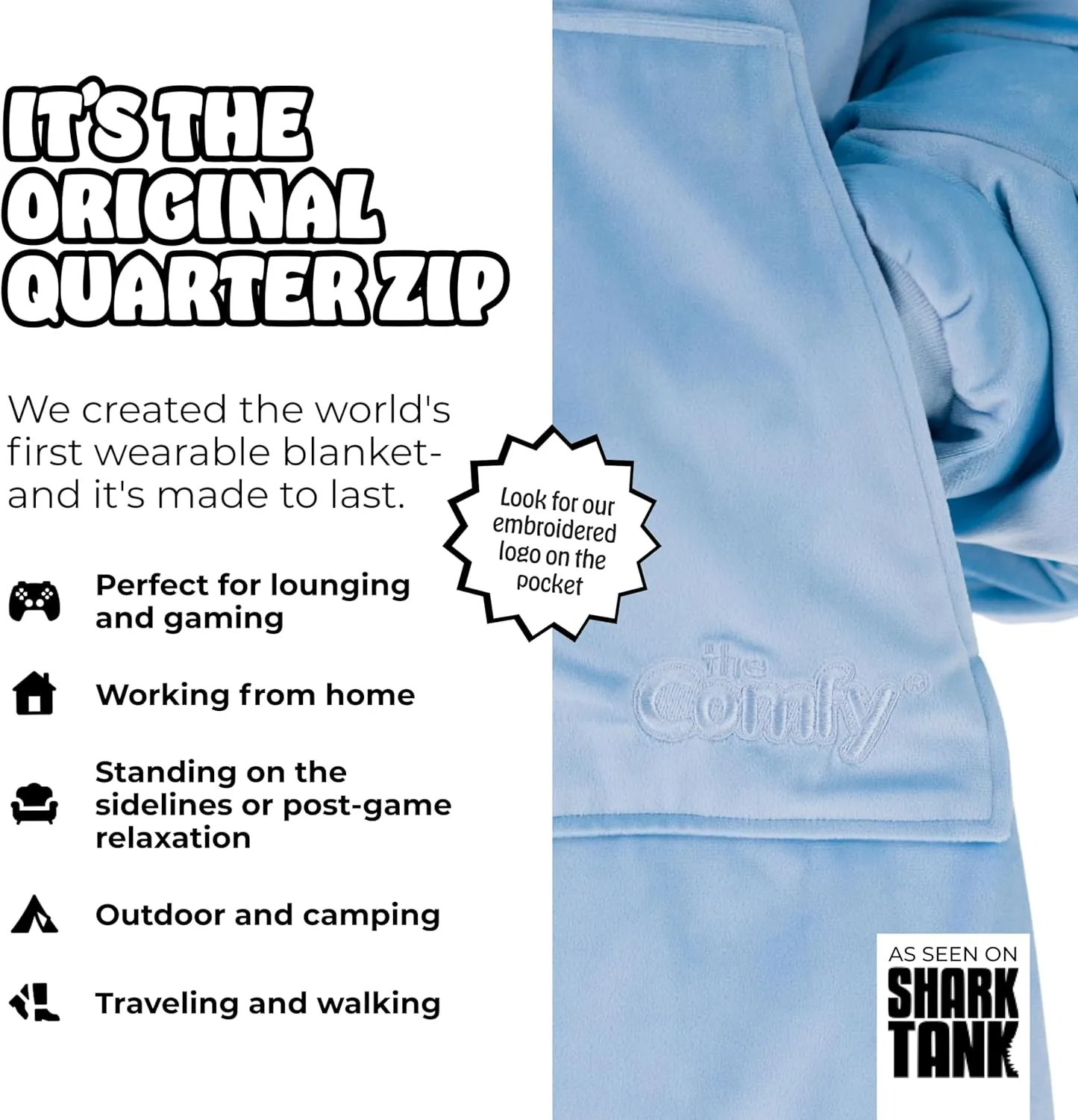 THE COMFY Original | Sherpa Lined Microfiber Fleece Wearable Blanket, Oversized Design with Hood and Pocket from Shark Tank