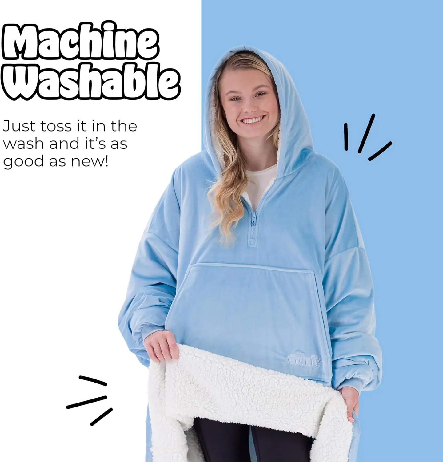THE COMFY Original | Sherpa Lined Microfiber Fleece Wearable Blanket, Oversized Design with Hood and Pocket from Shark Tank