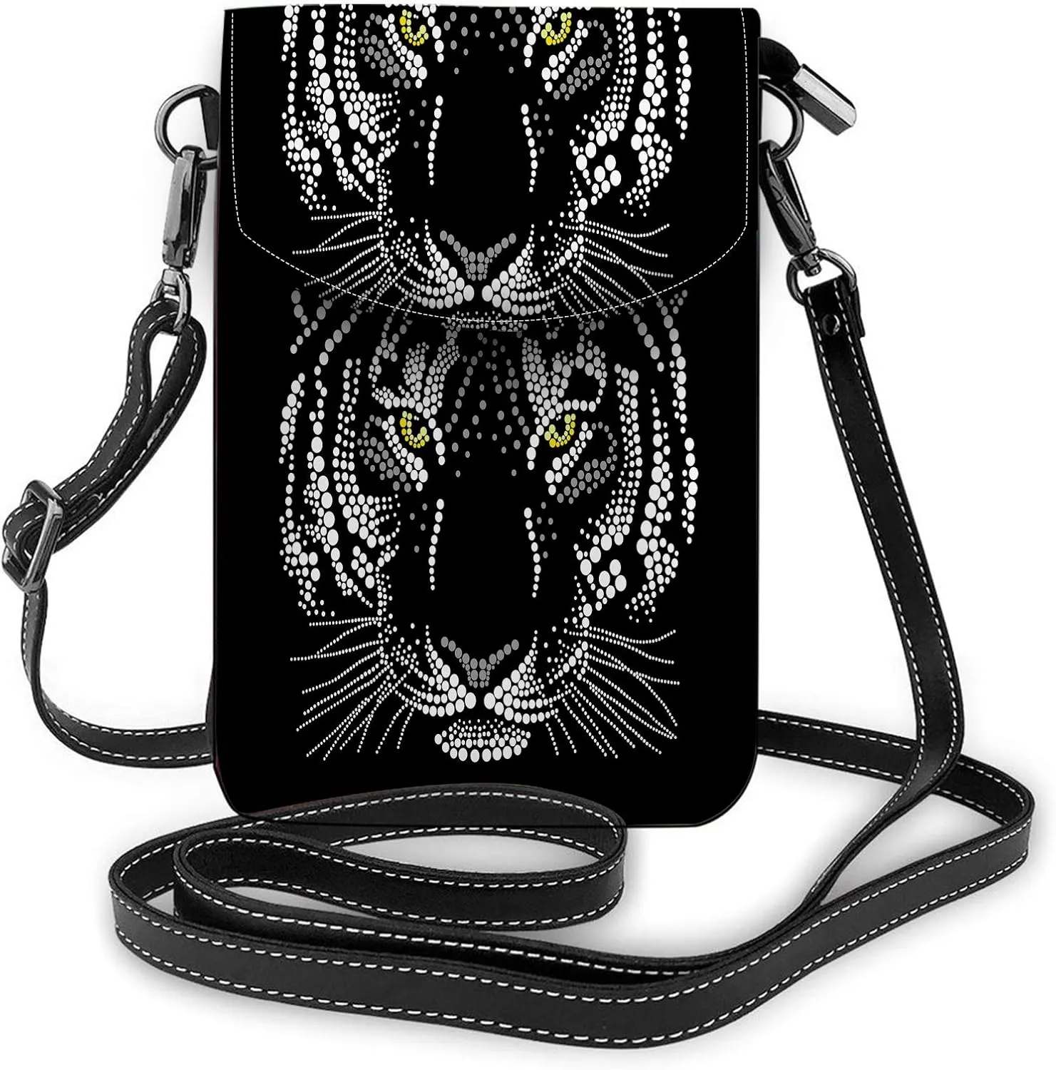 Tiger Crossbody Cell Phone Purse Animal Face Feline Carnivore Cat Mugs Nature Wild Portrait Black WhiteWallet Handbag