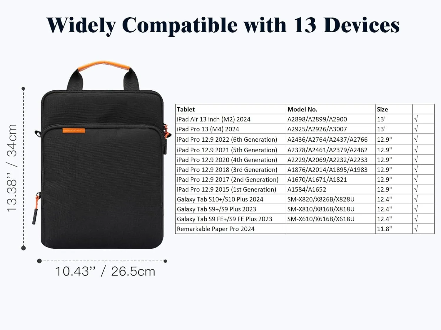 TiMOVO 13 Inch Tablet Handbag with Shoulder Strap for iPad Air 13" M3 2025, iPad Pro 13", iPad Pro 12.9", Galaxy Tab S9 Plus/S10 /S10 Plus/S9 FE /S9 FE Plus 12.4", Remarkable Paper Pro 11.8", Black