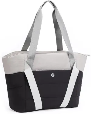 TINYAT Quilted Tote Bag for Women Puffer Duffle Bag with Yoga Mat Strap Zipper Travel Bag Large Yoga Gym Tote for Work, Sport
