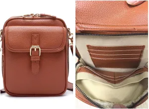 Tojoyride Crossbody Bag, Genuine Leather Crossbody Bags, Vintage Double Layer Large Capacity Mini Messenger Bag for Women