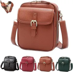 Tojoyride Crossbody Bag, Genuine Leather Crossbody Bags, Vintage Double Layer Large Capacity Mini Messenger Bag for Women
